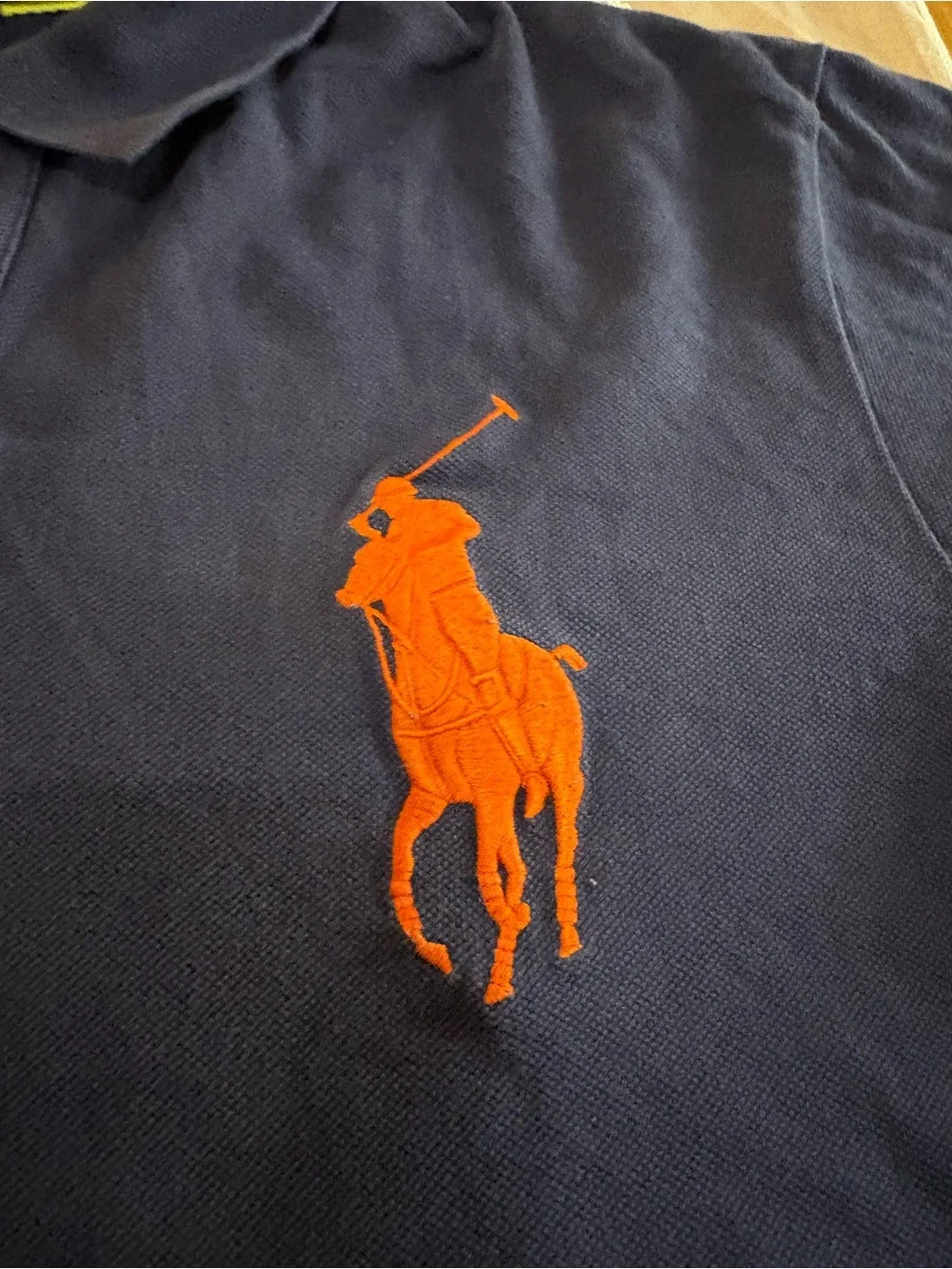 Ralph Lauren Polo Men's Navy Short Sleeve Polo with Orange Logo sz XL good condi